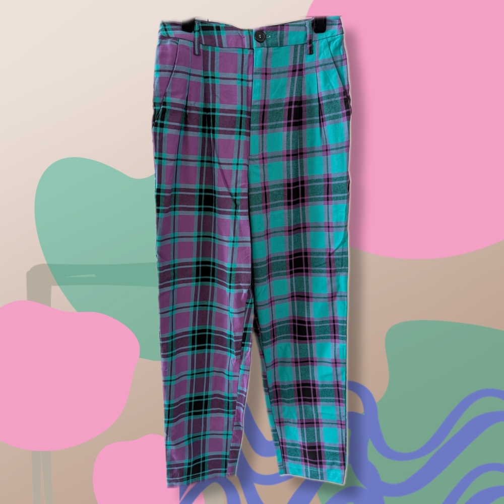 Plaid Pants in Purple and Green